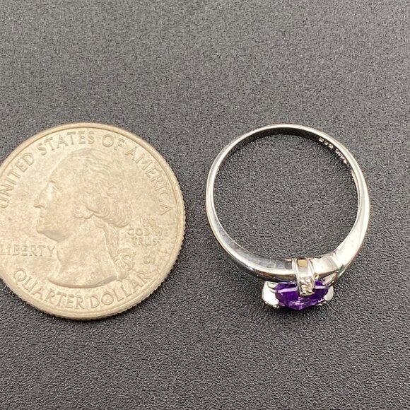 Vtg. 14K White Gold FP Friedman's Inc. 0.75 ct Amethyst & 3 Diamond Ring Sz. 7 - Picture 13 of 15